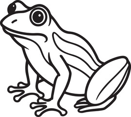 frog line art, black outline, vector and illustration, coloring book page line art drawing