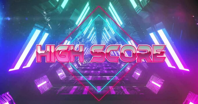 High score animation with neon lights and futuristic geometric patterns - Powered by Adobe