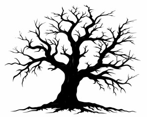 Obraz premium Dead Spooky Tree with Dark Twisted Branches Isolated on White Background – High-Quality Stock Image.