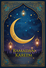 Ramadan Kareem Greeting Card Vector illustration, Traditional Islamic Wallpaper, using generative ai