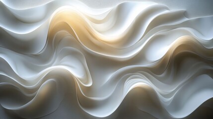 Fototapeta premium Abstract art shows flowing white waves with yellow highlights