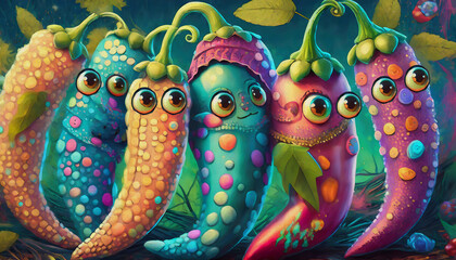 Obraz premium oil painting style cartoon character illustration multicolored Chili pepper