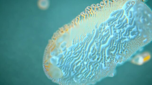 Abstract close up of bacteria,  under microscope, larva, microorganism, protozoa in water, blue 
