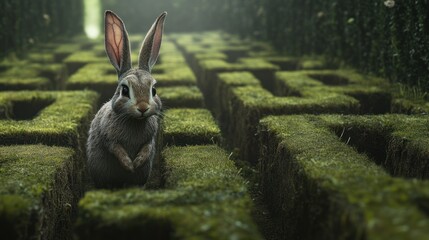 Rabbit in a Mossy Garden Maze