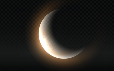 Obraz premium Crescent moon vector with soft glow. Ethereal, celestial design. Transparent background. Ideal for night sky themes. Mystical, dreamy illustration. Perfect for astronomy, fantasy, or spiritual pro