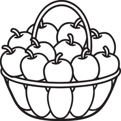 a basket of apple fruit line art, black outline, vector and illustration, coloring book page line art drawing