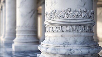 Old white pillars. Roman style stone pillars or columns, real marble pillar from ancient Greek architecture