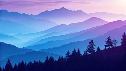 Obraz premium Serene mountain landscape at dawn with purple and blue hues