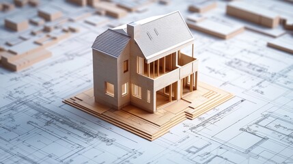 Plans for building a house. Engineering design for buildings. 3D image of building homes in factories.