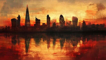London Skyline Sunset Reflection (1)