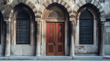 Public places in Istanbul showcase architectural details like doorways and arches, as well as decorative elements like moldings and patterns.