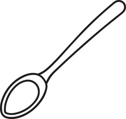 spoon line art, black outline, vector and illustration, coloring book page line art drawing