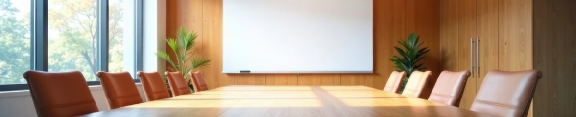 Fototapeta premium Empty conference room, whiteboard, ready for meeting, meeting room, backdrop