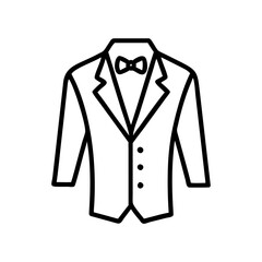 Naklejka premium Tuxedo icon with bow tie, representing formal attire, black outline, modern design