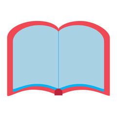 Vector Illustration of an Open Book with Red Cover and Light Blue Pages Representing Reading, Education, and Learning in a Flat Design Style