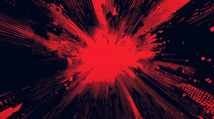 Red explosion in comic style with dynamic lines and dots radiating from the center