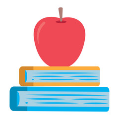 Vector Illustration of a Red Apple Placed on Top of a Stack of Books Symbolizing Education, Learning, and Academic Tradition