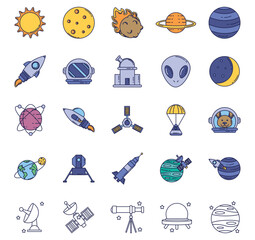 Set of universe vector icons with white background