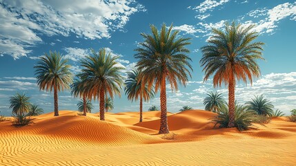 Obraz premium Palm Trees in Desert Landscape with Blue Sky and Clouds