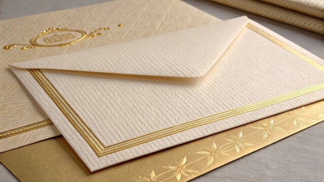 Elegant cream envelope with gold border and embossed detail