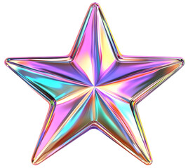 Captivating Holographic Y2K Star with Metallic Rainbow Finish on Futuristic Isolated