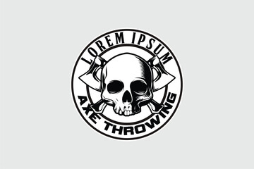 Human skull with cross axe for axe throwing vector logo template