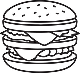 hamburger line art, black outline, vector and illustration, coloring book page line art drawing