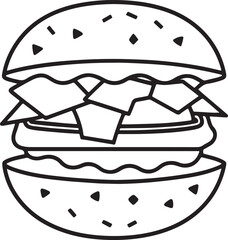 hamburger line art, black outline, vector and illustration, coloring book page line art drawing