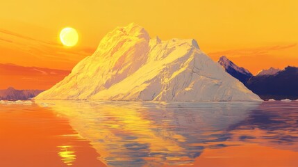 Iceberg Sunset Reflection Dramatic Landscape