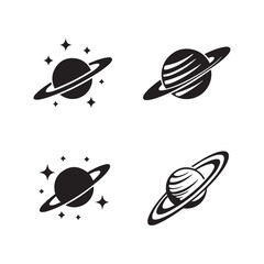 Black and white icons, minimalist planet designs silhouette