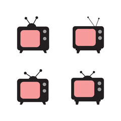 Retro television sets, vintage TV icons, black and white silhouettes