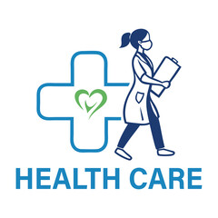 Medical Professional Walking Towards Healthcare Symbol with Crescent Design .