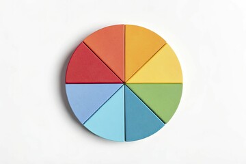 A minimalist pie chart made from vibrant colored paper, floating above a clean white background, representing diverse investment options.