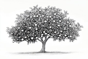 Detailed Apple Tree Drawing