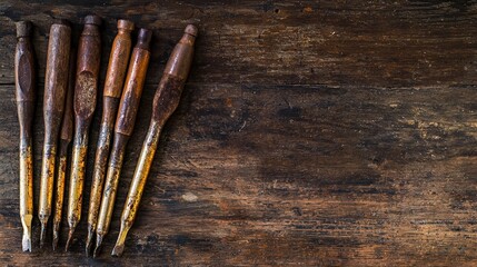 Rustic Tools with Aged Patina on a Wooden Table for Silversmithing