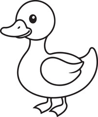 baby duck line art, black outline, vector and illustration, coloring book page line art drawing