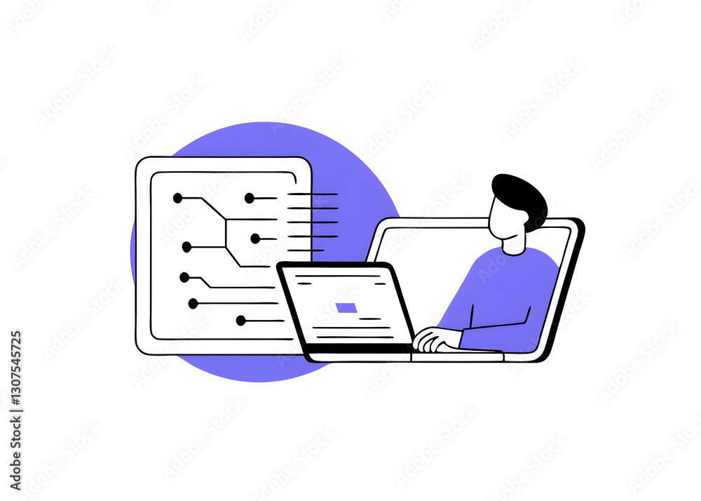 Wall mural digital technology software development data science computer programmer coding on laptop with globa