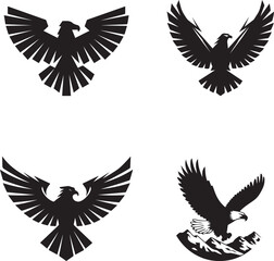 Fototapeta premium Four Black and White Eagle Silhouette Designs