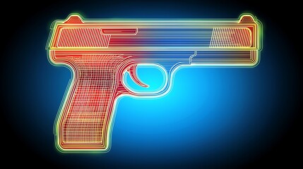 A sleek neon water gun illustration with glowing accents, set against a minimalist blue backdrop, conveying a sense of energy and movement.