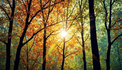 Serene Autumn Forest Bathed in Warm Sunlight