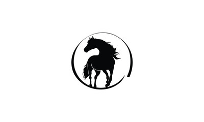 A black silhouette of a horse with long hair