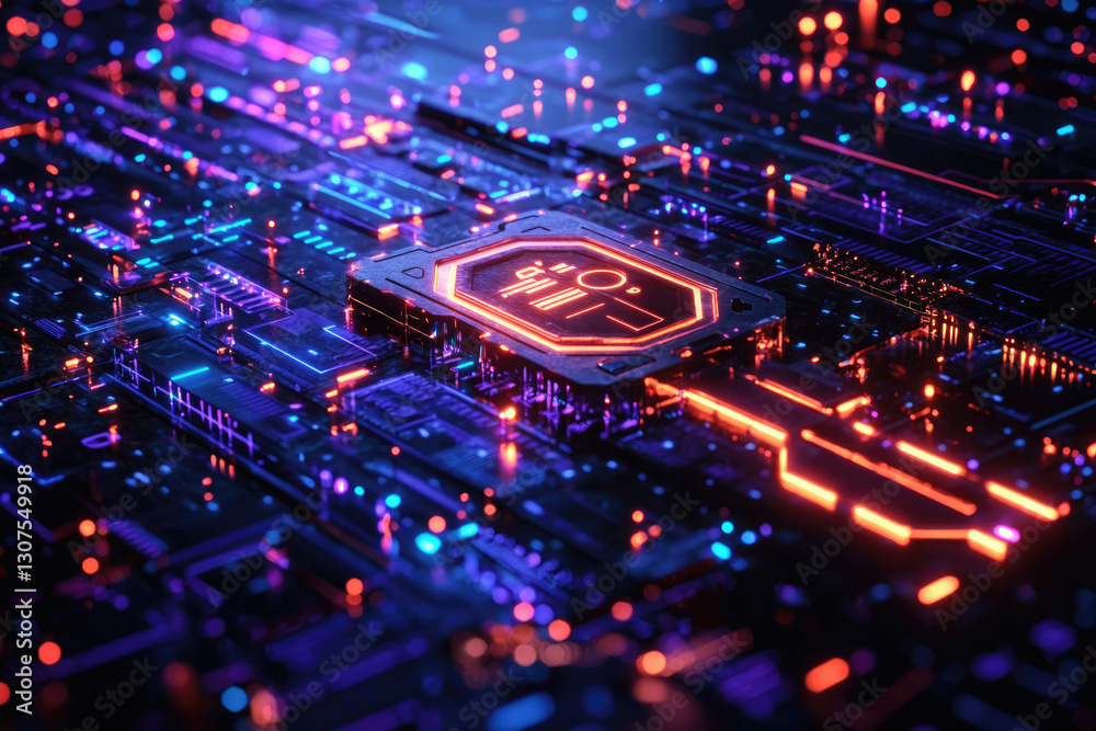 Aufkleber futuristic glowing circuit board with a central processor, showcasing advanced technology and digita