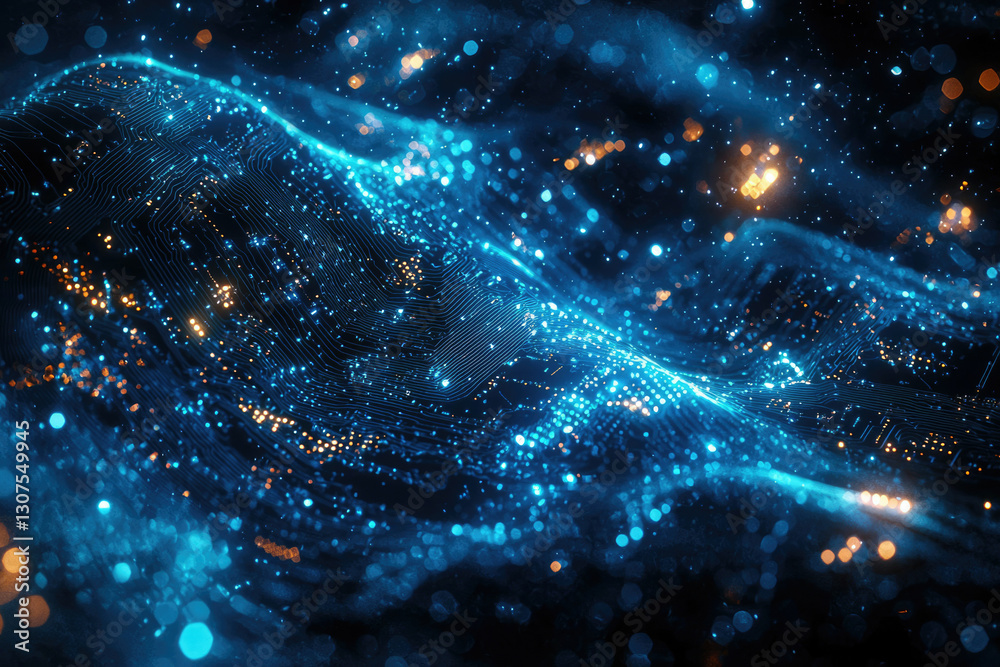 Aufkleber Abstract digital wave of glowing particles, a mesmerizing display of data flow and interconnectedness.