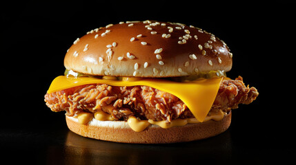 fried chicken burger on black background