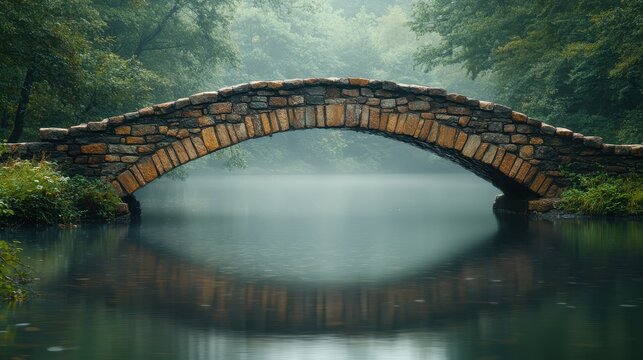 A scenic river with a stone bridge arching over calm waters.