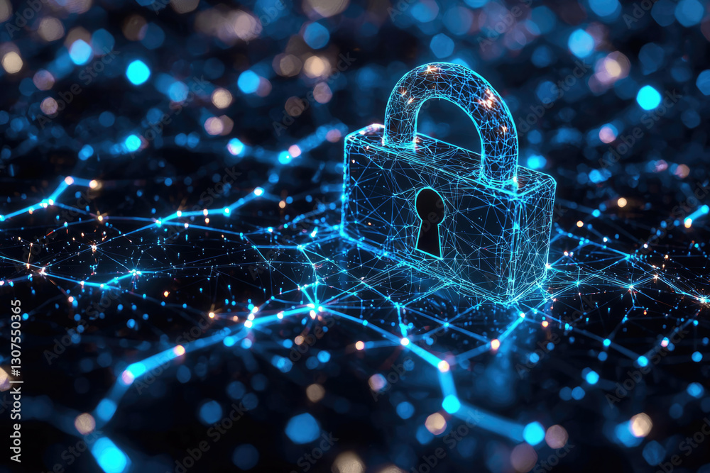 Poster Cybersecurity, data protection, digital privacy, network security, secure data, encrypted information, online safety, digital lock, information security, secure network.