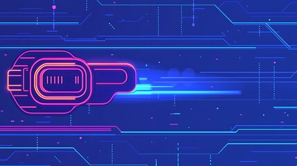 Naklejka premium A vibrant neon-style water gun illustration, glowing brightly in neon hues against a contemporary blue background, capturing a modern and energetic atmosphere.