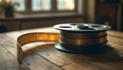Vintage Film Camera on Wooden Table with Warm Light