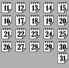 Calendar page with curl showing dates of the month