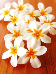 Close-up of fresh jasmine blooms with dewdrops, gently illuminated by soft lighting to accentuate their natural elegance and purity.